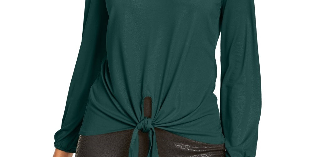 Blusa feminina Thalia Sodi com amarração frontal, verde, tamanho X-S