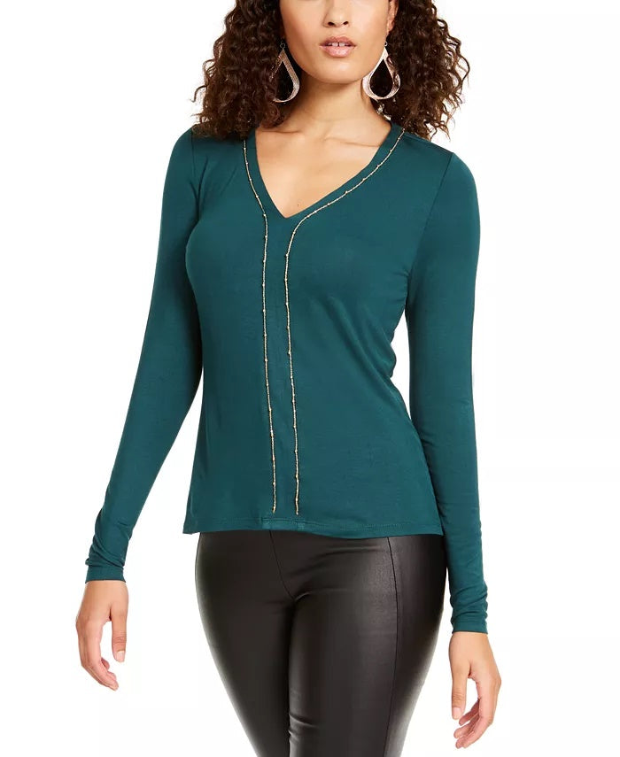Thalia Sodi Top Feminino com Acabamento em Corrente Verde Tamanho Grande