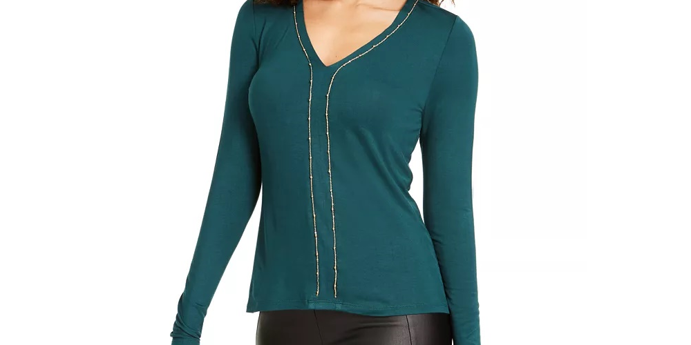 Thalia Sodi Top Feminino com Acabamento em Corrente Verde Tamanho Grande