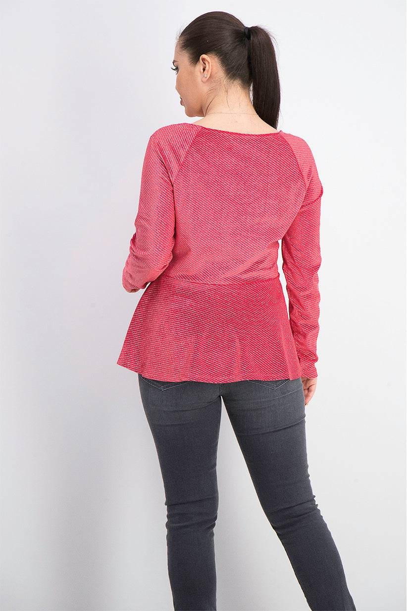 Top peplum metálico de veludo feminino Thalia Sodi vermelho brilhante tamanho extra grande