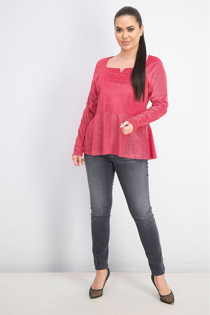 Top peplum metálico de veludo feminino Thalia Sodi vermelho brilhante tamanho extra grande