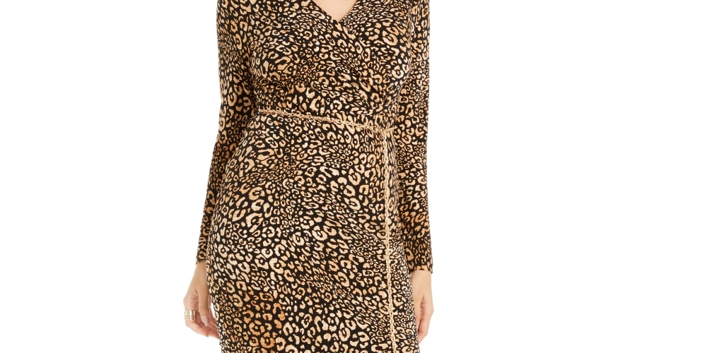 Vestido tubinho estampado Thalia Sodi feminino com sobrepeliz e animal grande dourado tamanho grande