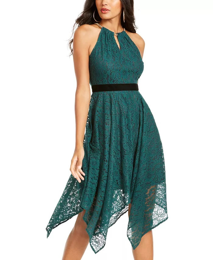 Vestido de renda com decote em corrente feminino Thalia Sodi, verde, tamanho extragrande