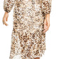 Vestido feminino Thalia Sodi com estampa animal e estampa camponesa, marrom, tamanho médio