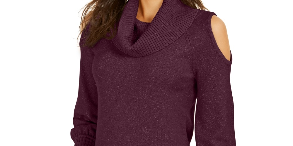 Suéter feminino Thalia Sodi com decote careca e ombros descobertos, roxo, tamanho médio