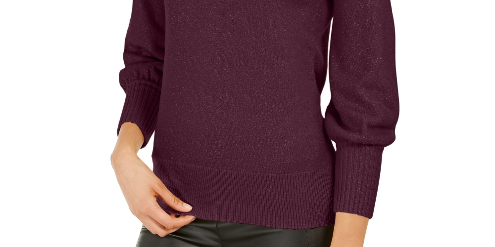 Suéter feminino Thalia Sodi com decote careca e ombros descobertos, roxo, tamanho médio