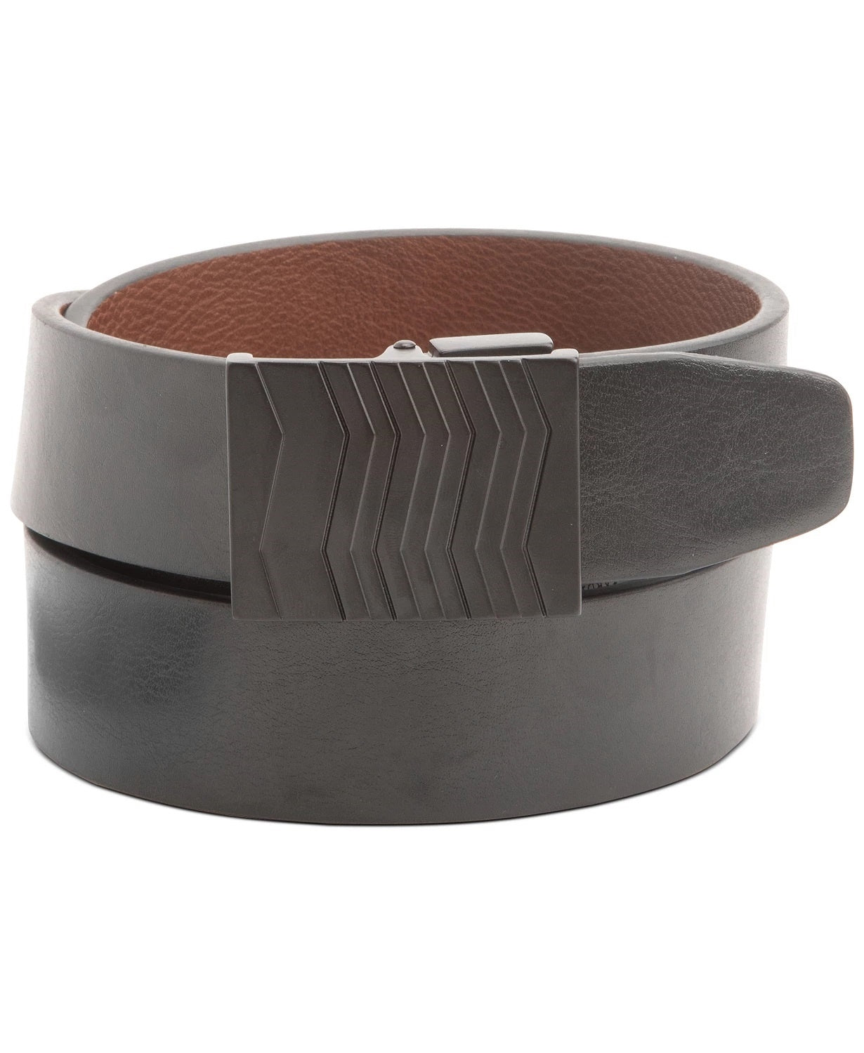 Cinto reversível Kenneth Cole Reaction masculino com fivela de placa, tamanho grande, carvão