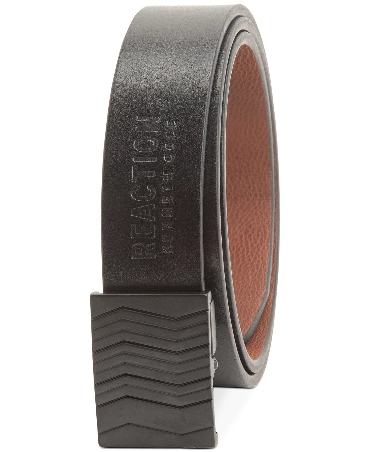 Cinto reversível Kenneth Cole Reaction masculino com fivela de placa, tamanho grande, carvão