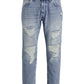 Calça jeans masculina Jack &amp; Jones Tapered Fit Destroyed Style Fred Azul Tamanho 34X32