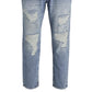 Calça jeans masculina Jack &amp; Jones Tapered Fit Destroyed Style Fred Azul Tamanho 34X32