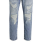 Calça jeans masculina Jack &amp; Jones Tapered Fit Destroyed Style Fred Azul Tamanho 36X32