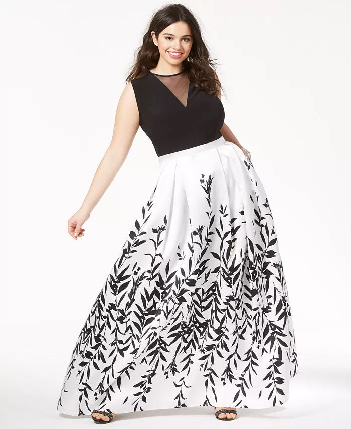 Vestido longo estampado plus size da Morgan &amp; Company para mulheres, preto, tamanho 16W