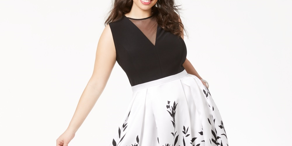 Vestido longo estampado plus size da Morgan &amp; Company para mulheres, preto, tamanho 24W