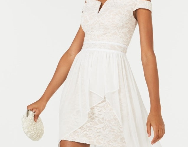 Vestido assimétrico ombro a ombro Morgan &amp; Company Junior, branco, tamanho 13