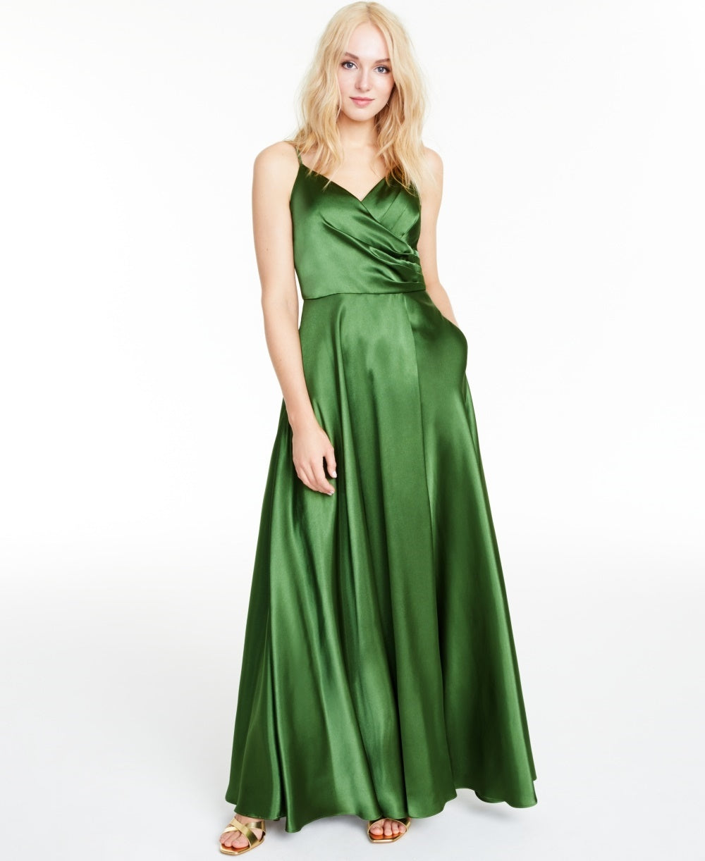 Vestido de cetim plissado feminino Morgan &amp; Co, verde, tamanho 11