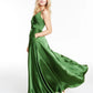 Vestido de cetim plissado feminino Morgan &amp; Co, verde, tamanho 11