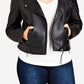 Jaqueta de motociclista plus size da City Chic feminina, preta, tamanho 20W