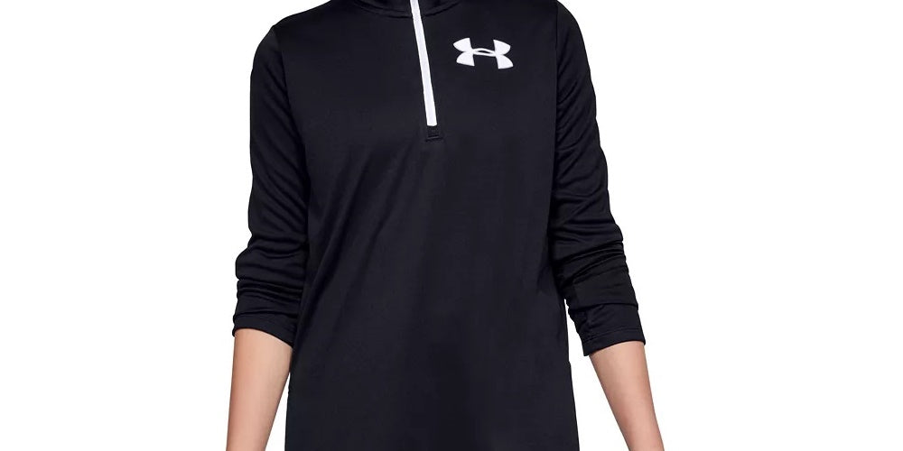 Camiseta de manga comprida Tech ½ Zip para meninas da Under Armour, preta, tamanho médio