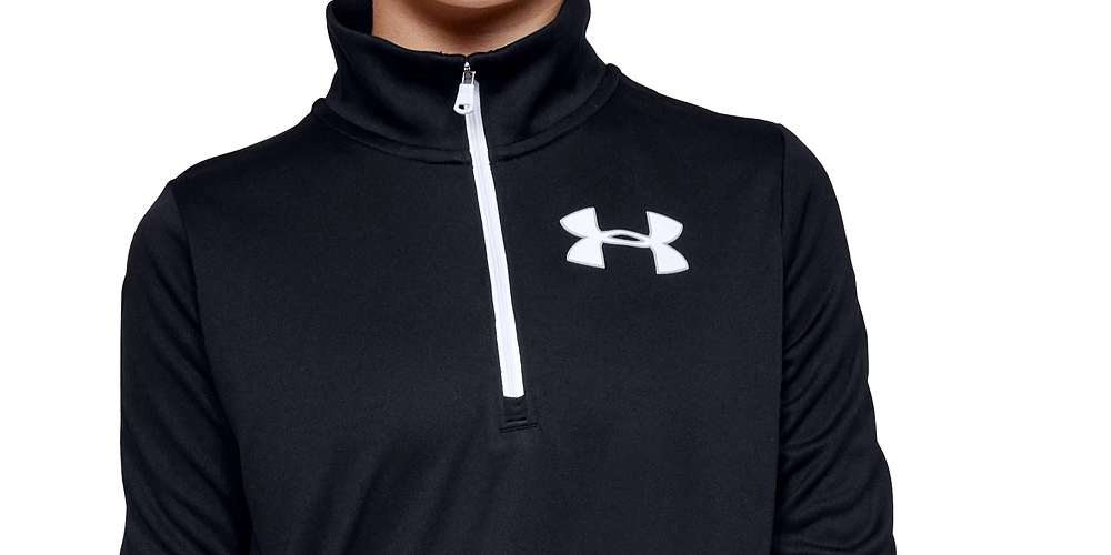 Camiseta de manga comprida Tech ½ Zip para meninas da Under Armour, preta, tamanho X-G