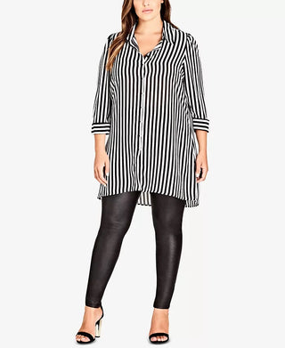 City Chic Women's Trendy Plus Striped Tunic Shirt Black Size 18W