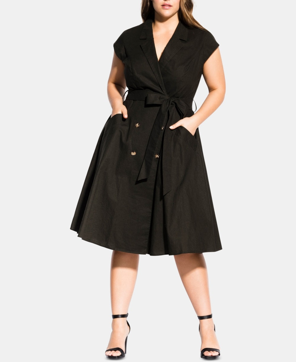 Vestido-camisa com cinto Lafayette da City Chic feminino, moderno e plus size, verde, tamanho 24W