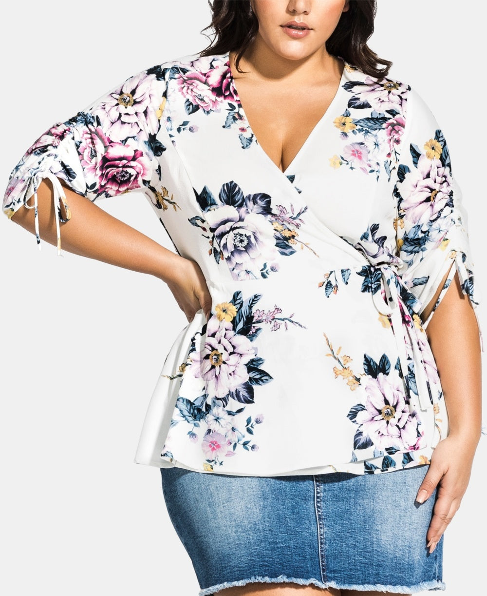 Blusa feminina City Chic Summer Flirt Wrap Style Branca Tamanho 20W