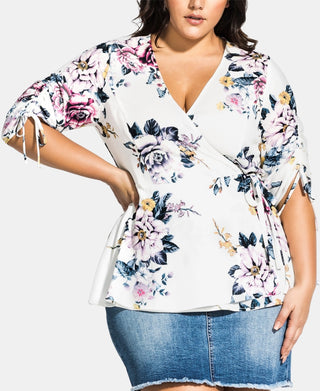 Blusa feminina City Chic Summer Flirt Wrap Style Branca Tamanho 20W