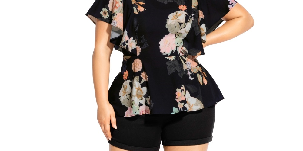 Top feminino City Chic Trendy Plus Mid Summer, preto, tamanho pequeno
