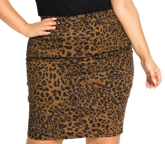 Saia feminina plus size Jungle Frenzy City Chic tamanho marrom tamanho pequeno