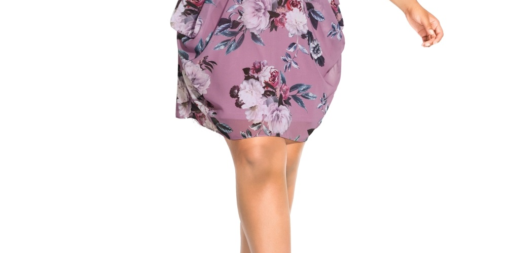 Vestido feminino City Chic com estampa floral em jacarandá, roxo, tamanho M/18