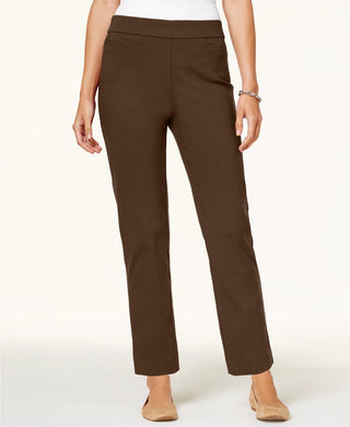 Calça justa Alfred Dunner Classics Allure Pull-On feminina, marrom, tamanho 14 S