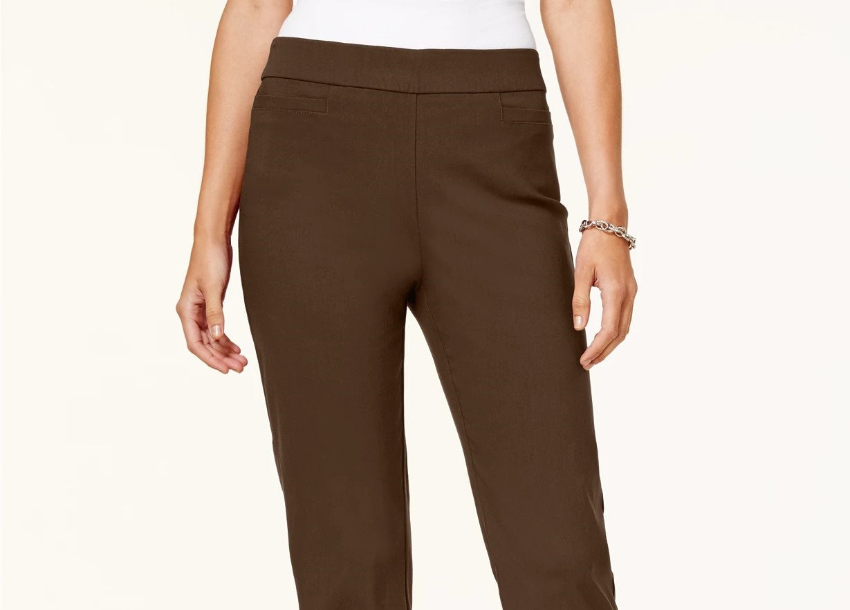 Calça justa Alfred Dunner Classics Allure Pull-On feminina, marrom, tamanho 14 S