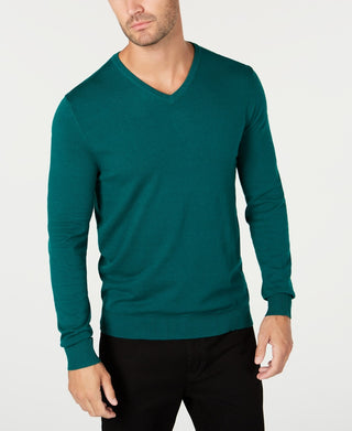 Suéter masculino Alfani com decote em V verde escuro, tamanho médio