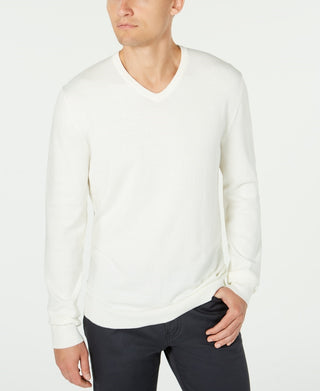 Suéter masculino Alfani com decote em V, branco, tamanho XX-G