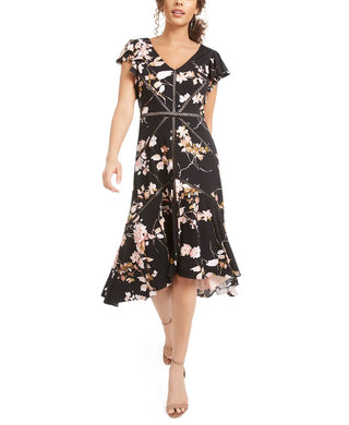 Vestido midi feminino Taylor com acabamento em crochê, preto, tamanho 14