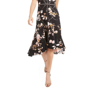 Vestido midi feminino Taylor com acabamento em crochê, preto, tamanho 14