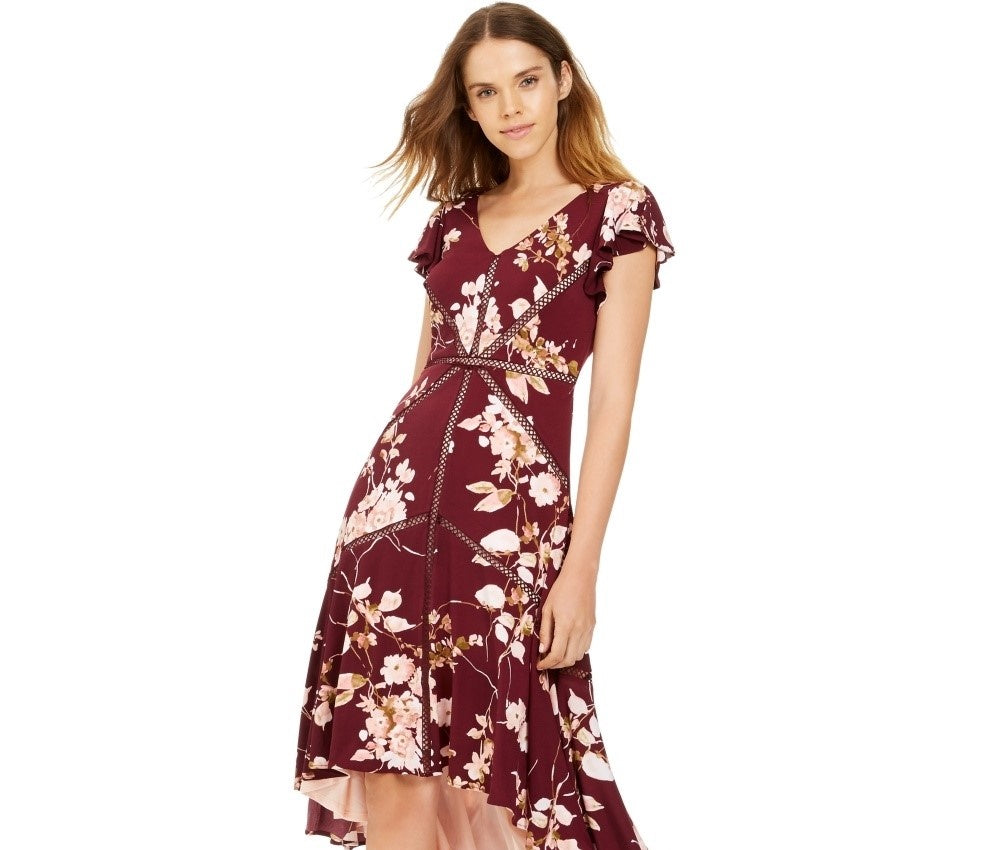 Vestido midi feminino Taylor com acabamento em crochê, vermelho escuro, tamanho 6