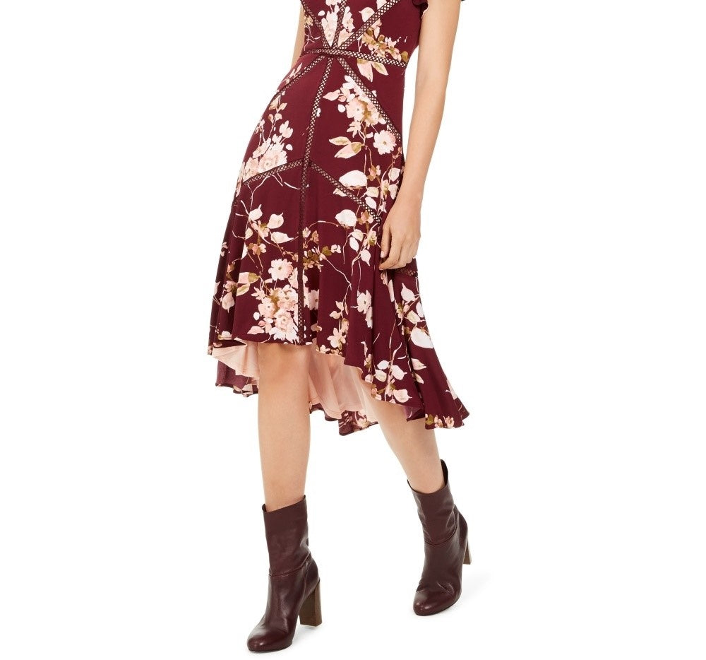 Vestido midi feminino Taylor com acabamento em crochê, vermelho escuro, tamanho 6