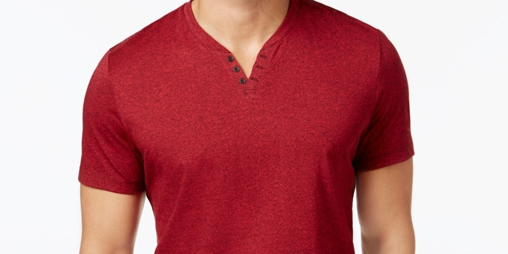 Camiseta Henley Masculina Alfani Stretch Solid Vermelha Tamanho X-G