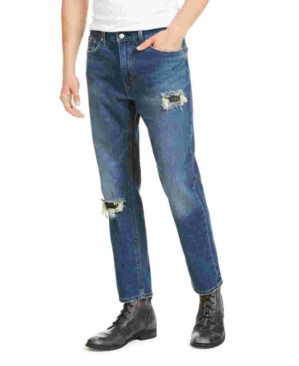 Calça jeans Levi's 541 Athletic Fit All Season Tech rasgada e reparada, tamanho 33x32, masculina, azul