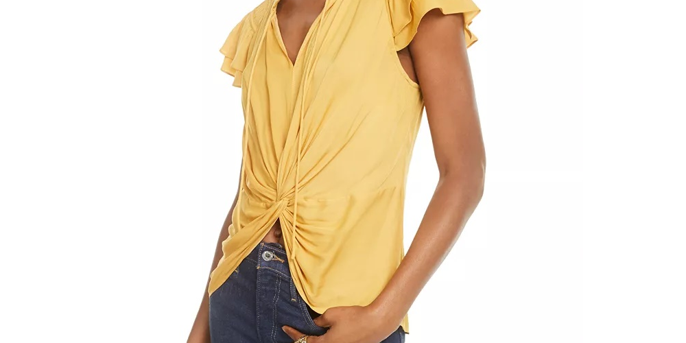 Blusa feminina Current Air com frente torcida, tamanho médio, amarelo, extra pequeno