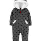 Macacão Carter's Baby Girls com capuz e acabamento em pele sintética, cinza, tamanho 24 meses