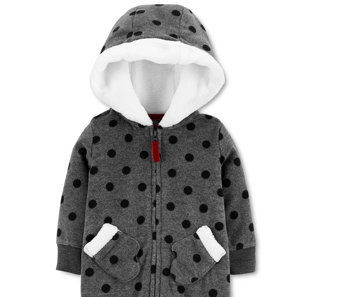 Macacão Carter's Baby Girls com capuz e acabamento em pele sintética, cinza, tamanho 24 meses