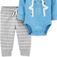 Conjunto de body e calça listrada Carter's Baby Boys, 2 peças, azul, tamanho 18 meses