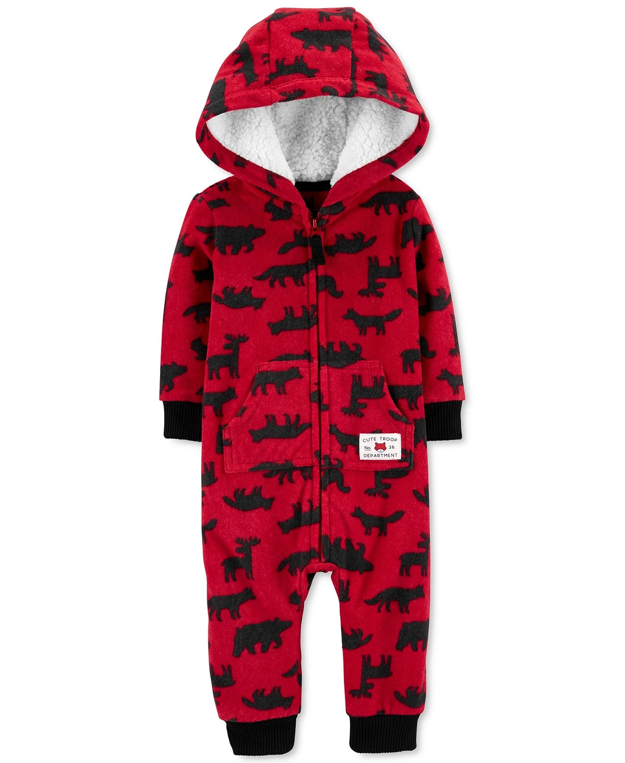 Macacão Carter's Baby Boys com capuz e estampa de floresta, vermelho, tamanho 3M