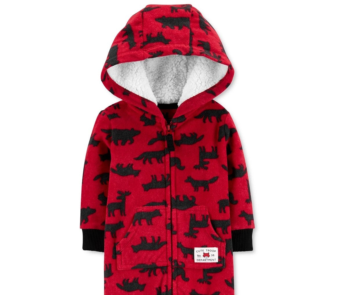 Macacão Carter's Baby Boys com capuz e estampa de floresta, vermelho, tamanho 3M