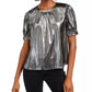 Blusa franzida feminina Current Air, tamanho médio, prata