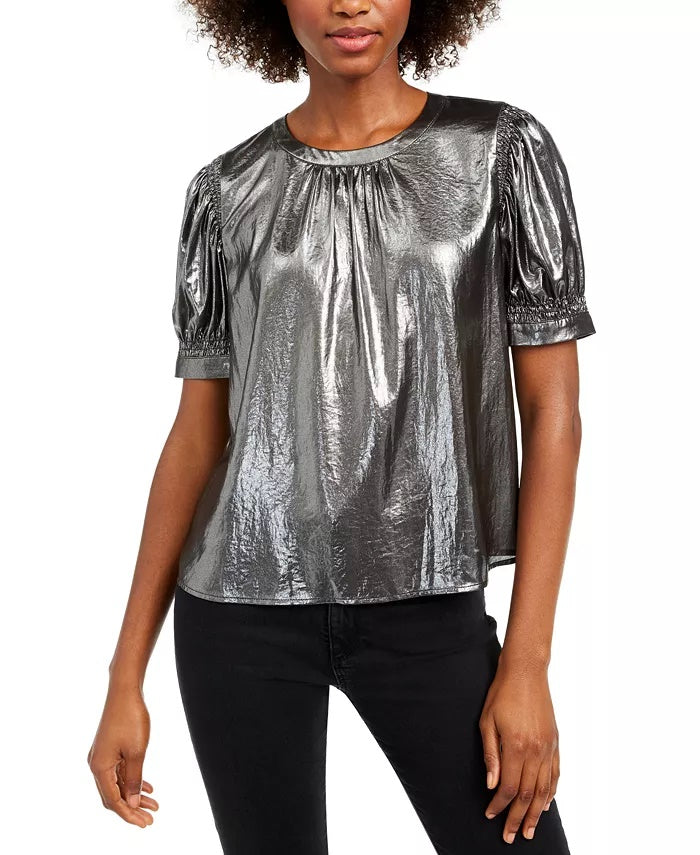 Blusa franzida feminina Current Air, tamanho médio, prata