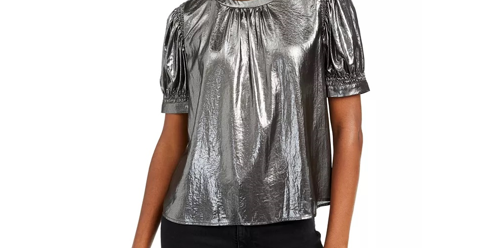 Blusa franzida feminina Current Air, tamanho médio, prata