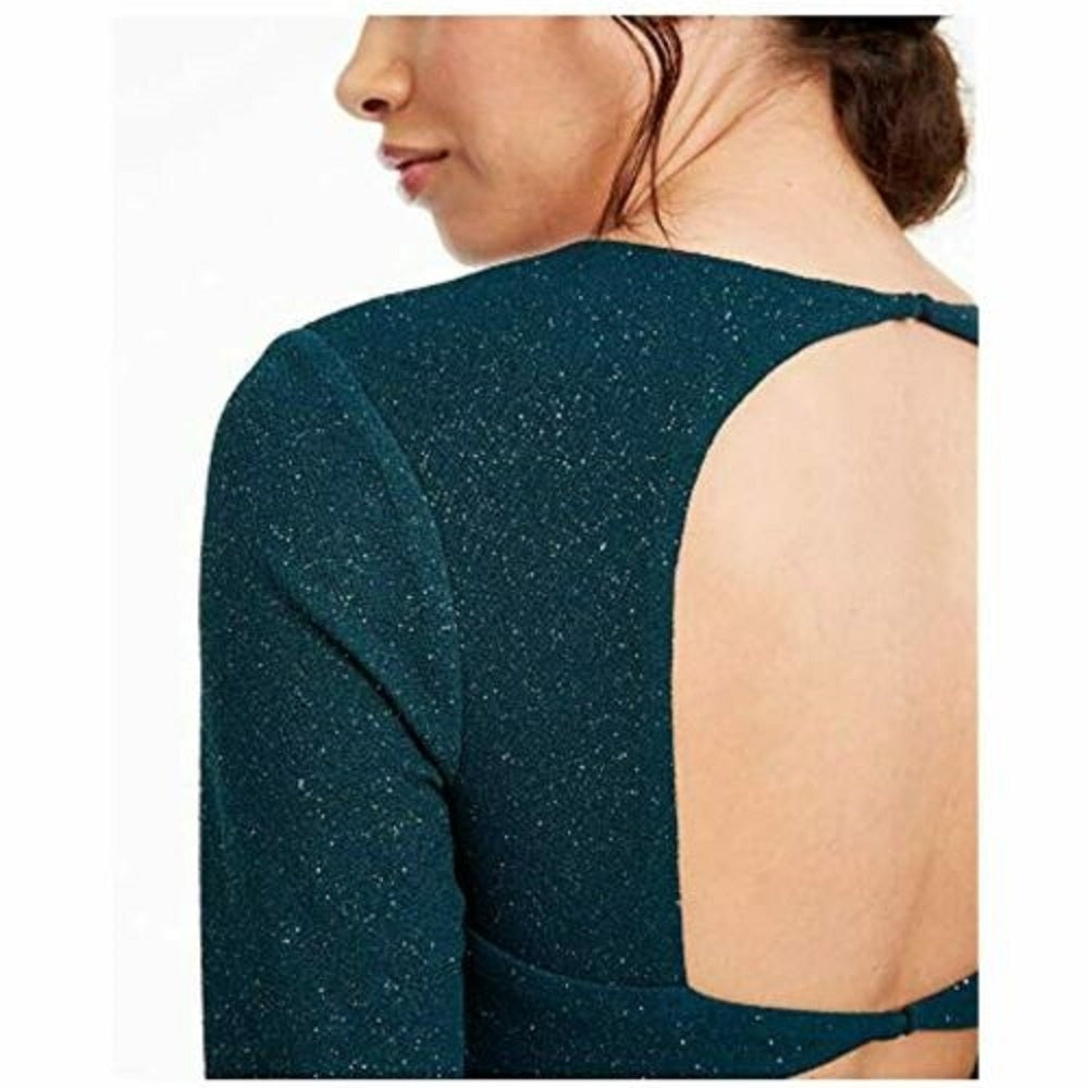 Vestido com glitter aberto nas costas, tamanho 3, verde, City Studio Juniors